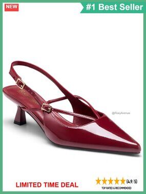 Kitten Heel Slingback Pumps Patent Vegan Leather Pointed Toe Dress Shoes